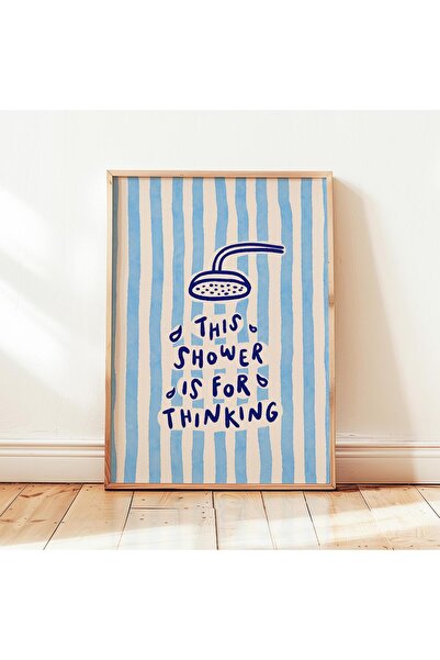 NinaStore Bu Duş, Baskılı Mavi Çizgili Banyo Posteri, Tuvalet Duvar Dekoru (Ç...
