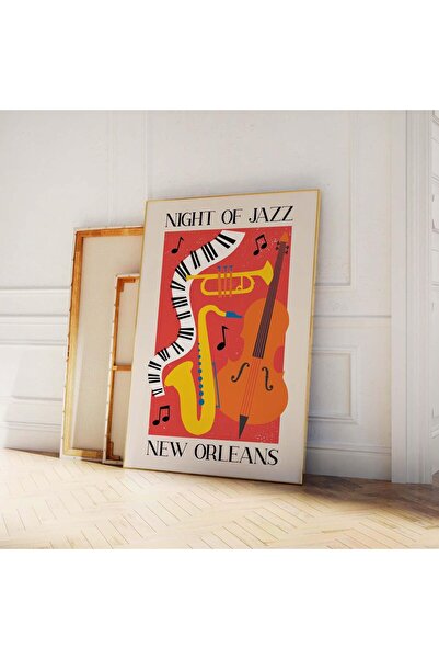 NinaStore New Orleans Caz Baskısı Dijital Sanat İndirme Kırmızı Caz Müzik Duv...
