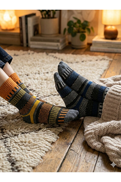 YOTITEX Colorful Ethnic Patterned Daily Wool Socks Set of 2