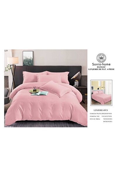 Sonia-home Damask bed linen, 100% cotton, 6 pieces, plain, bed sheet 220x240cm