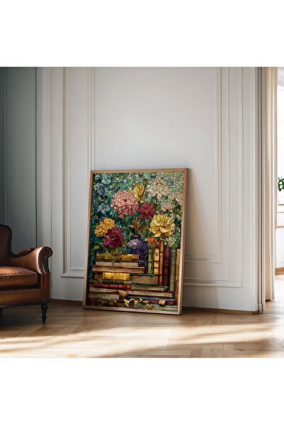 NinaStore Vitray Kitap Çiçek Posteri Baskı Kitap Sever Duvar Sanatı Trendi Vi...