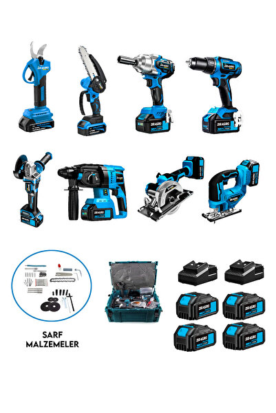 Dragro 4 Akülü 8 Li Set Kırıcı +Taşlama+ Somun Sıkma +Vidalama +Sunta Kesme +...