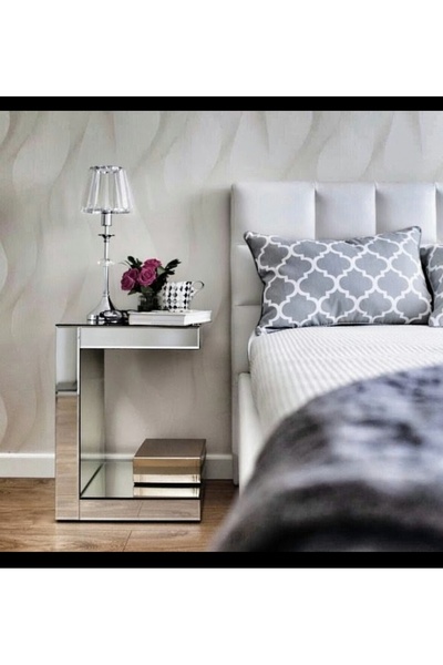 LUXURY VİLLA LUXURY KOMPLE GÜMÜŞ AYNALI DEKORATİF SEHPA 33X33 YÜKSEKLİK 55CM