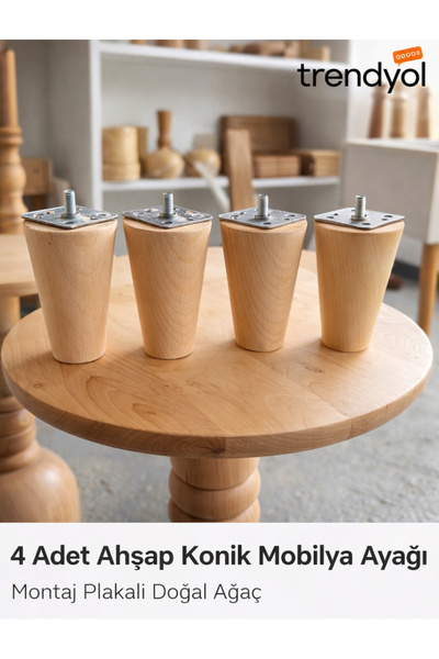 AHESAR TİCARET Ahesar Ahşap Konik Mobilya Ayağı 10 cm (4 Adet) – Koltuk, Dolap,