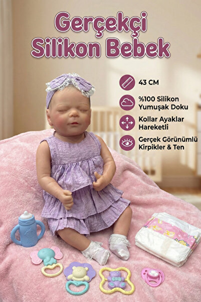 craftivio Gerçekçi Et Bebek 43 Cm Uyuyan Bebek - %100 Silikon Dokulu Aksesuar...