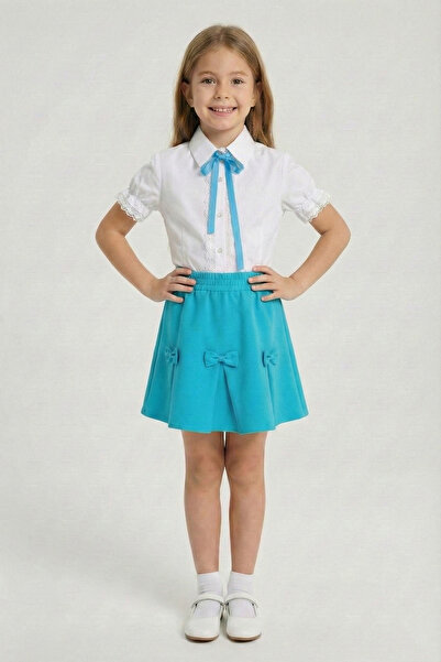 FATELLA Дівчача сорочка з тюлевою бантиком і мереживною обробкою, спідниця з ...