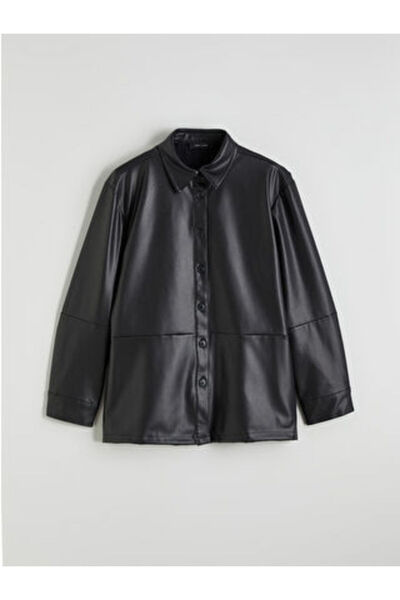 LC Waikiki artı-store Yakalı ve uzun kollu kadın gömlek, suni deri görünümlü ...