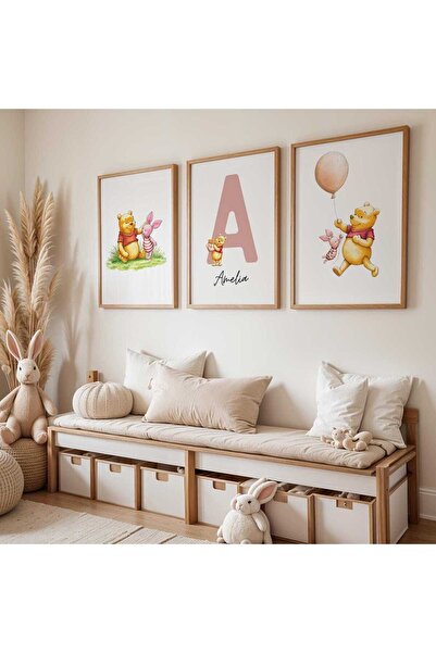 NinaStore Kişiselleştirilmiş Winnie the Pooh Çocuk Odası Sanat Seti: Özel İsi...