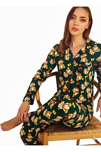 ROYAM Çağrı Women's Winter Suede Long Sleeve Buttoned Front Pajama Set 3065