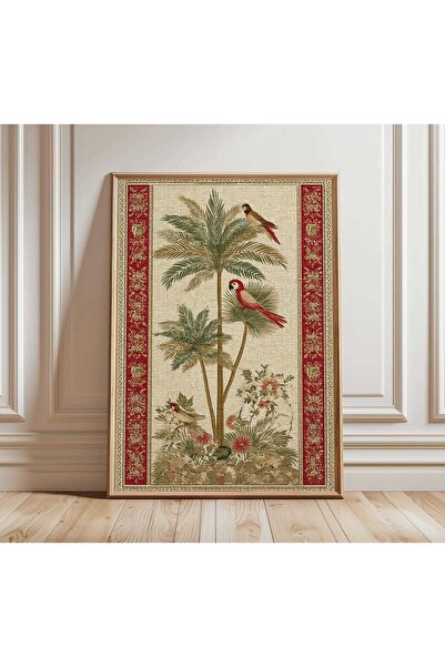 NinaStore Tropikal Papağan Duvar Sanatı Baskısı Sömürge Dönemi Hint Botanik P...