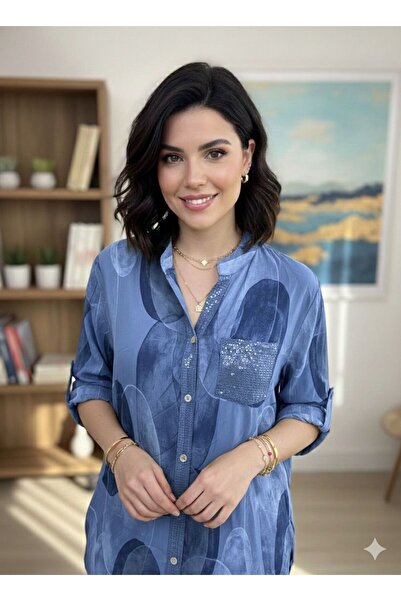 CES.İZ Cesiz İtalyan Pul Payet Detaylı Viskon Gömlek | Apoletli Uzun Kol Raha...