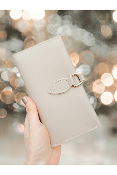 KY Kadın Büyük Krem Damla Cüzdan Soft Yumuşak Deri Fermuar Bölmeli