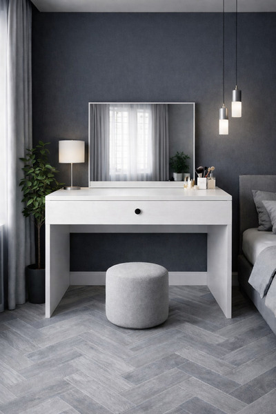 258 MoLife Oliva Makyaj Masası, Aynalı Çekmeceli Makyaj Masası - Beyaz