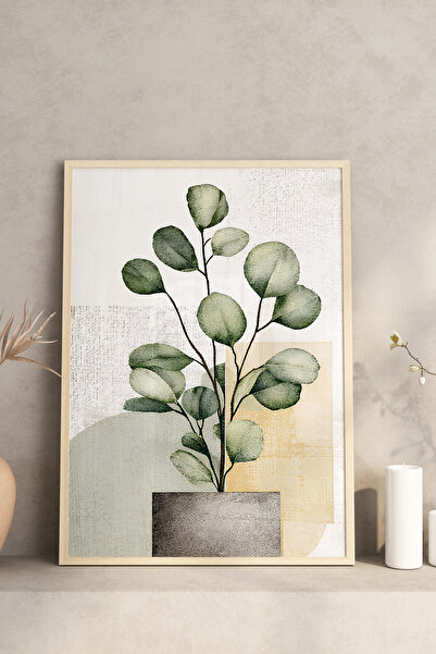 kutuTR Ahşap Çerçeveli 2D UV Baskı 3'lü Tablo set–Modern Yeşil Saksı Bitkileri Temalı- CRV1323