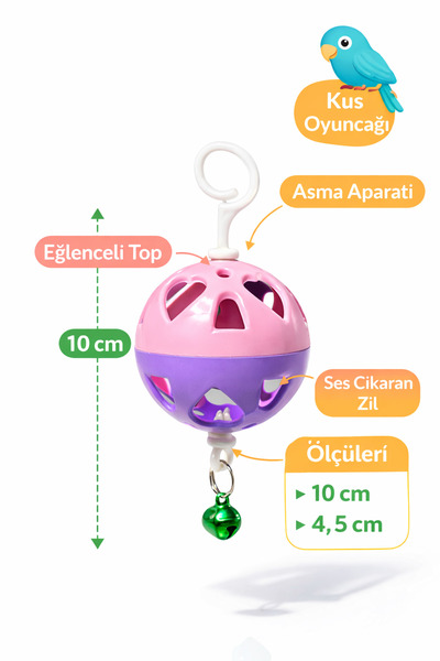 Papağanhane Zilli Tek Top Kuş Oyuncağı Çok Renkli – Muhabbet Kuşu & Papağan İ...