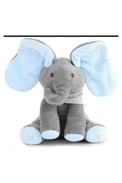 OEM Elephant plush Cucu Bau/Peek a Boo interactive toy 30 CM - Blue with Gray