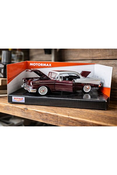 ZİVENTA 1957 Chevy Bel Air 1:24 Diecast Model Araba Mor/Bordo Metal Gövde Açı...