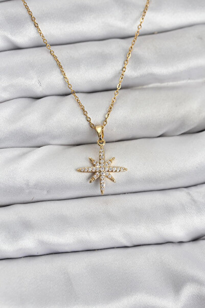 lowell home قلادة نسائية من الفولاذ 316L بلون ذهبي مع حجر الزركون على شكل نجم...