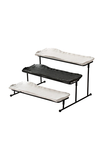 SHALLOW 3-Tier Porcelain Ceramic Serving Stand-31cm Stepped Taqdeem Set (Whit...