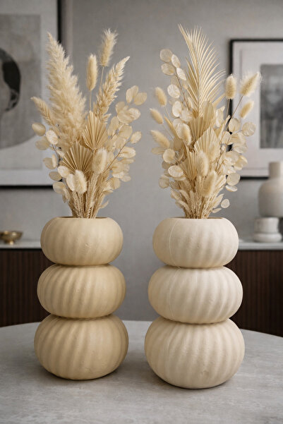 AtölyeKekik Taş Tozu 2’li Dekoratif Vazo Seti – El Yapımı Minimal Tasarım 13 cm