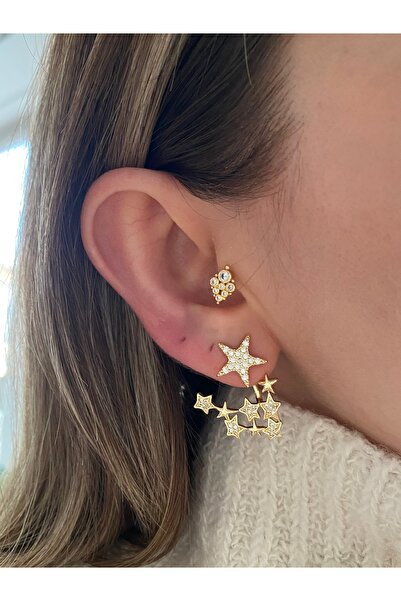 Pinery Jewels Sıralı Yıldızlı Kadın Küpe Çifti