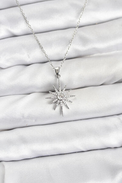 lowell home 316L Steel Chain Silver Color Pole Star Model Zircon Stone Women'...