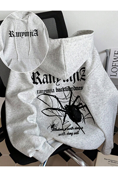 Marco Fresco سويت شيرت بقلنسوة مطبوع عليه عنكبوت للجنسين قصة فضفاضة شادورنلو