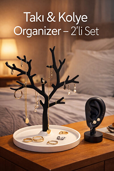 buybox Takı & Kolye Organizer 2’li Set – Ağaç Tasarımlı Kolye Standı ve Küpe ...