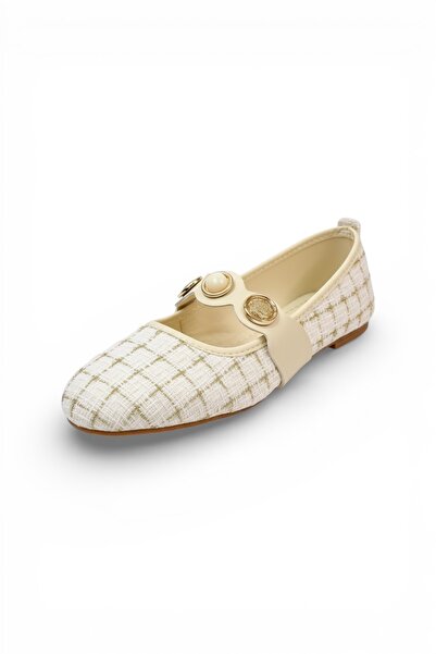 Pazzyonez Balerini albi Bowti pentru femei, din tweed, cu detalii perlate, el...