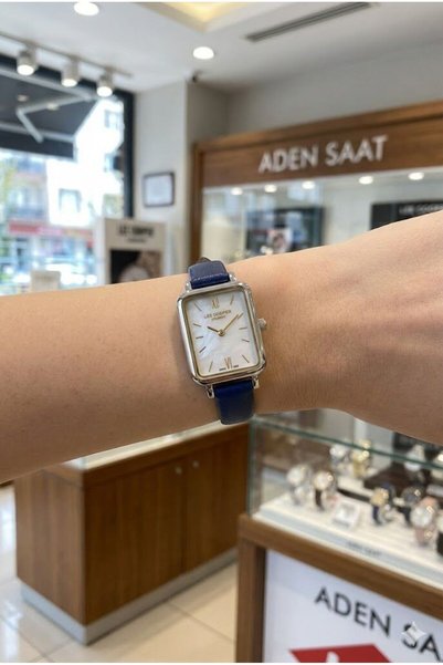 Lee Cooper Stylish Design Women's Wristwatch |   20mm Rectangular Silver Color Case, Navy Blue Leather Cord