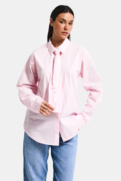 it's basic Women's Pink Oversized Special Design Loose Cut Shirt with Tie Detail