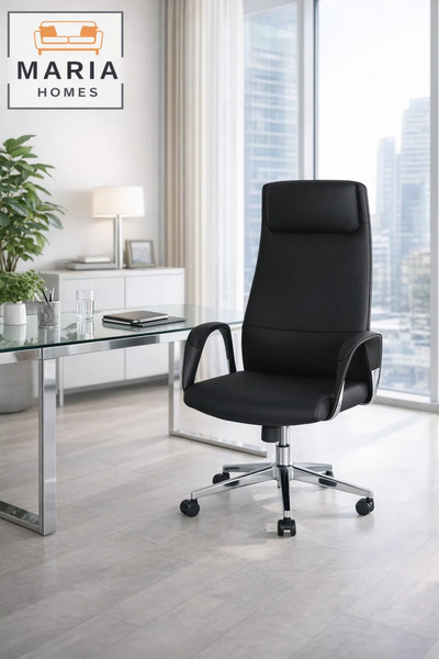 MARIA HOMES Black Executive Office Chair with Wheels – Ergonomic High Back Co...