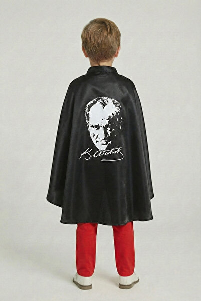nacar çarşı Pelerină neagră din satin cu semnătura și silueta lui Atatürk pen...