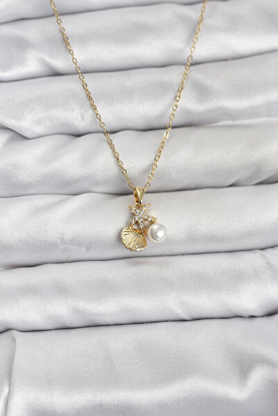 lowell home 316L Steel Chain Gold Color Sea Shell and Starfish Model Zircon S...