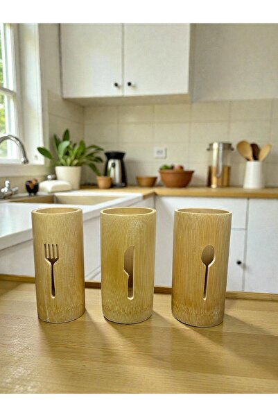 CaactuStore منظم أدوات المائدة من الخيزران، يتسع لـ 3 قطع من الملاعق والشوك و...