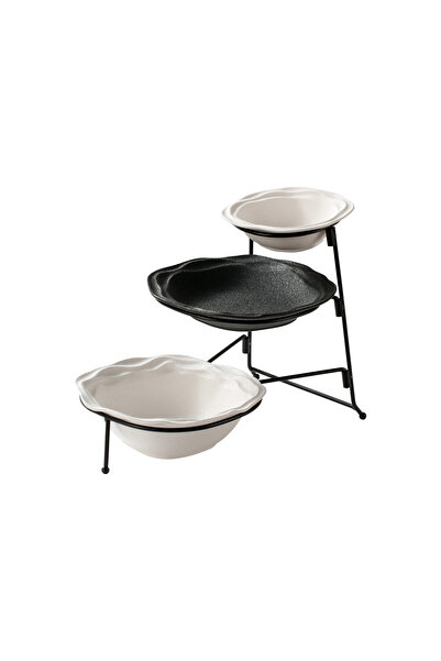 SHALLOW 3-Tier Porcelain Bowl Set with Stand - 15cm,21cm&22cm Taqdeem Set - B...