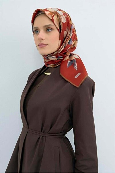 Armine Tivil Pure Silk Scarf 9524 - 56 Red Flower Pattern