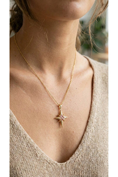 lowell home 316L Steel Gold Color Zircon Stone Polar Star Model Women's Necklace