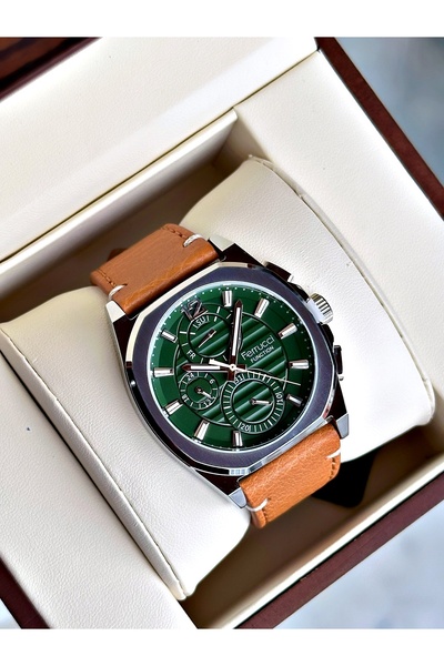 Ferrucci Functional Tan-Green Color Leather Cord Men's Wristwatch