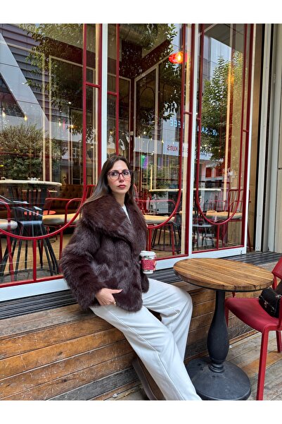 Selin Damla Kadın Şal Yaka Çıtçıtlı Premium Kalite Suni Kürk Bordo