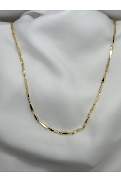 Home İnce Zincir Model Gold Renk Kolye | 14K Çelik Üzeri Çift Altın Kaplama