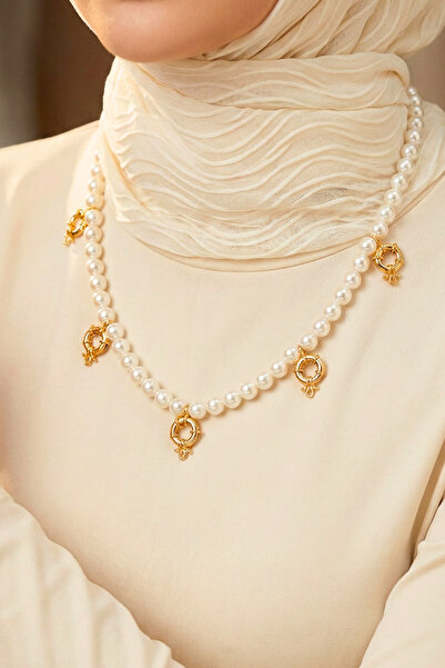 NETİCE ÖYLEK Gemici Klipslı 8mm İnci Boncuk 5'i Bir Yerde Kolye