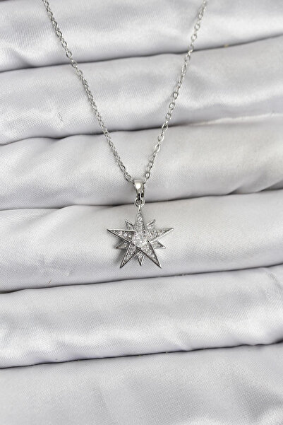 lowell home 316L Steel Chain Silver Color Star Model Zircon Stone Women's Nec...
