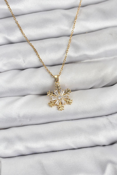 lowell home 316L Steel Chain Gold Color Snowflake Model Zircon Stone Women's ...
