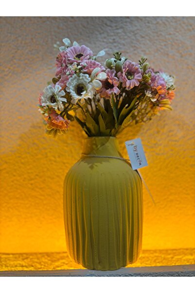 Ekodoğa 20 Cm Toprak Vazo Biblo Elvan Dekoratif Çömlek Süs Obje Sarı Renk