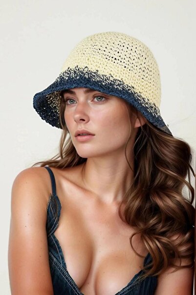 keisy قبعة دلو سوداء فاخرة من القش محبوكة يدويًا