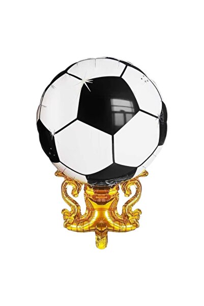 Patladı Gitti Futbol Topu ve Kupa Şeklinde Folyo Balon 76,5x51 cm – Gold Siya...