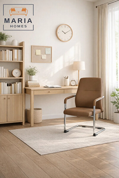 MARIA HOMES Brown Visitor Chair with Armrests – Comfortable Office Guest & Wa...