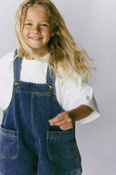 BABYİLAY Unisex Çocuk Denim Kot Salopet Bahçıvan Şort Tulum