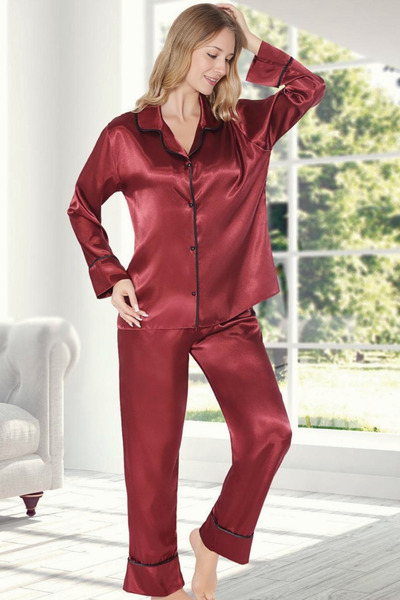 Homay 2-Piece Interlaced Piped Satin Pajama Set